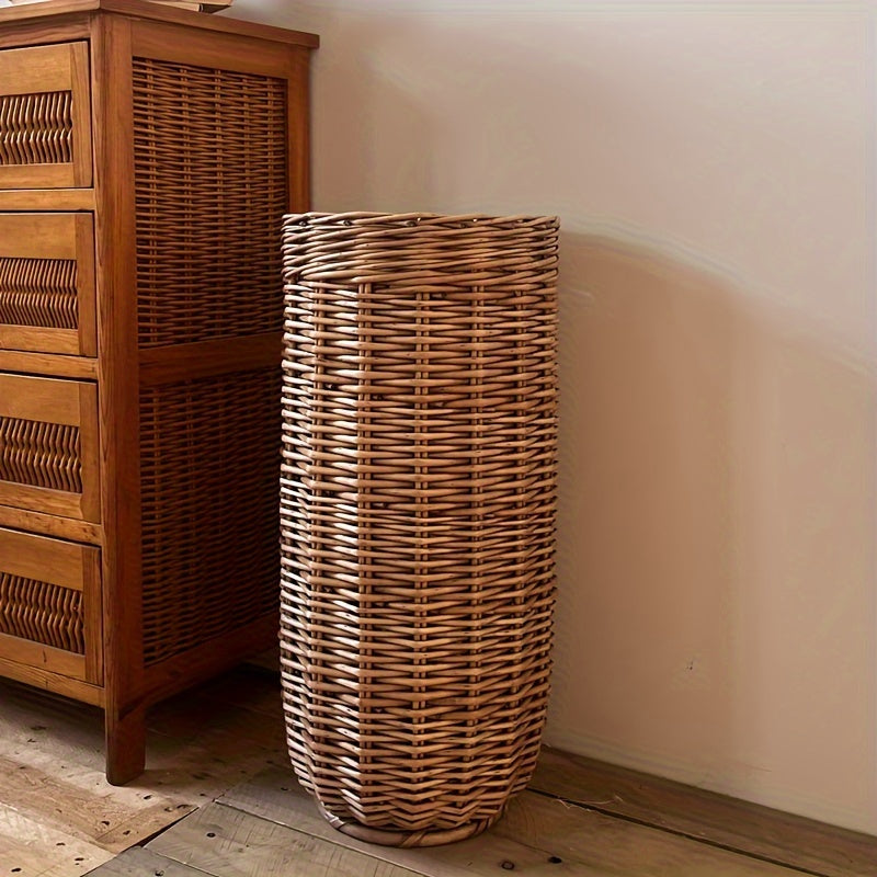 One Vintage Umbrella Storage Basket, Traditional Style Handwoven Decorative Wicker Baskets for Living Room Storage and Hanging Picture Collection, Multipurpose Home Decor, Shelf Baskets