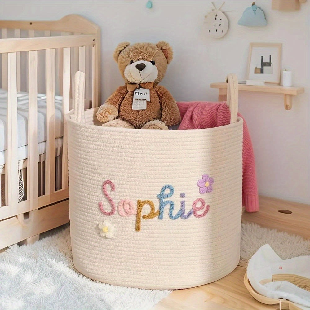 1pc Personalised Storage Baskets, Woven Baskets for Storage, Custom Storage Baskets, Circular Storage Basket with Handles, Storage Baskets for Shelves