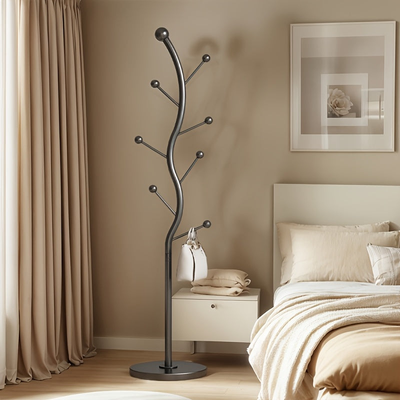 6-Hook Metal Coat Rack 6-Hook Freestanding Metal Coat Rack - Sturdy Tree Branch Design, Round Base, Multipurpose Bedroom Clothing Rack, Portable Floor-Standing Organizer, Space-Saving, No Assembly Required, Black