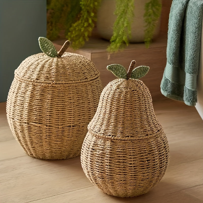 1pc Bohemian Style Paper Rope Storage Basket, Handwoven Apple Pear Shape Shelf Baskets for Desktop Clutter Home Decor Organization, Shelf Baskets
