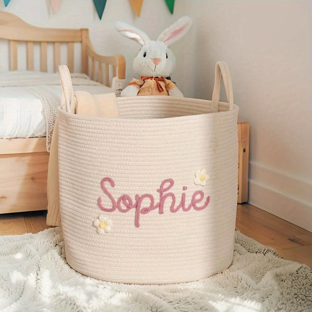 1pc Personalised Storage Baskets, Woven Baskets for Storage, Custom Storage Baskets, Circular Storage Basket with Handles, Storage Baskets for Shelves