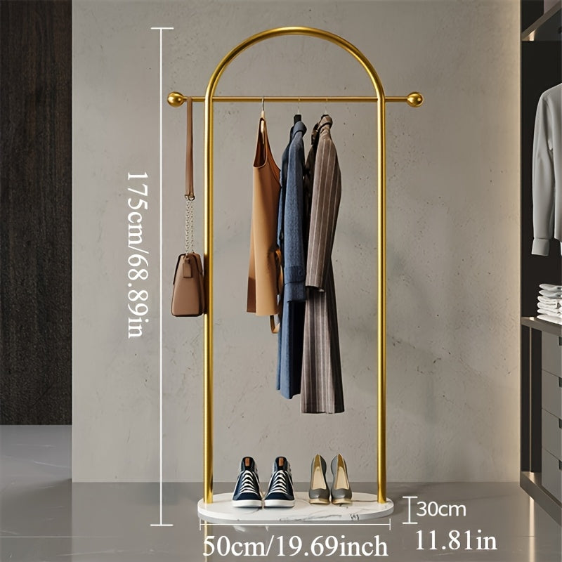 1pc Polished Metal Coat Rack with Carbon Steel & Plastic Components, Modern Clothes Hanger Stand, Heavy Duty Clothing Organizer with Marble Base for Boutique & Office