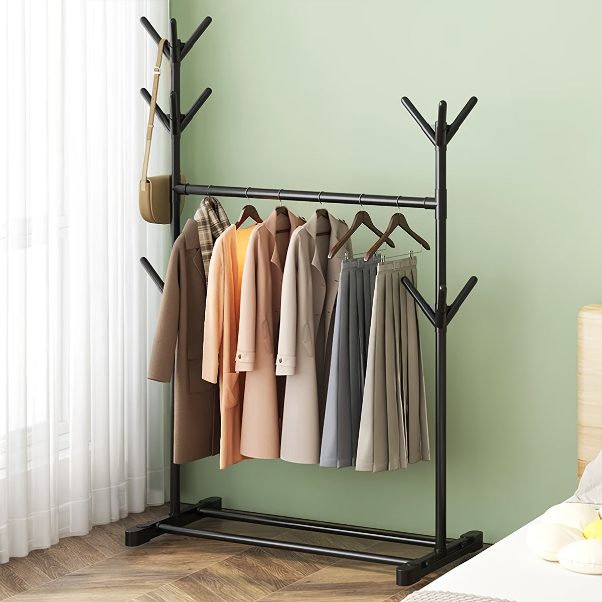 Simple And Stylish Floor-standing Independent Coat Rack, 66.3-inch High, Tree Branch-shaped Coat Rack with 9 Hooks, Easy to Assemble And Store, Suitable for Bedrooms, Hallways, Entrances, Offices, Can Hang Hats, Coats, Scarves, Handbags
