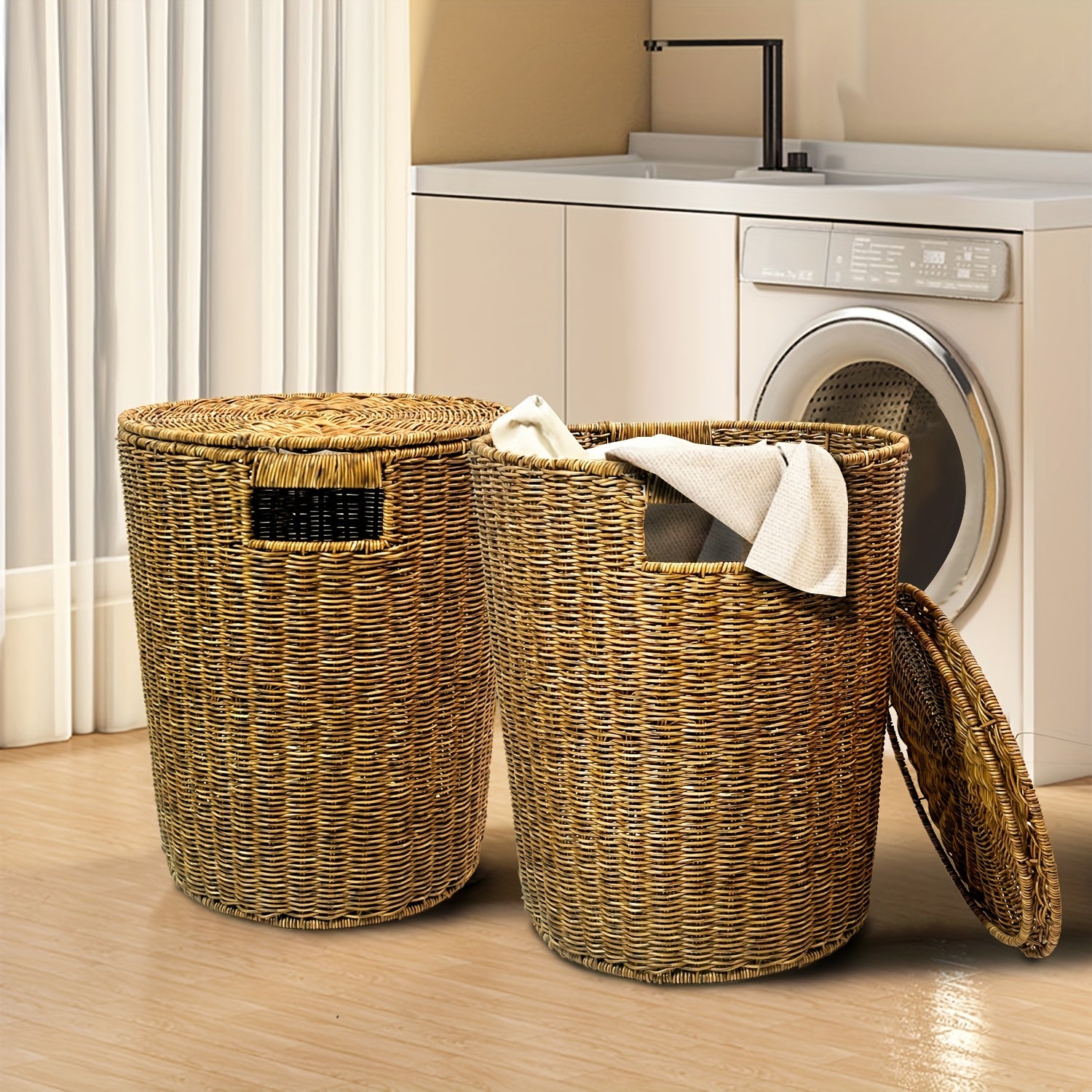Rustic Laundry Basket Durable Handwoven Polypropylene Rustic Laundry Basket with Lid | Rectangular Storage Hamper with Handles for Clothes, Towels & Toys, Multi-Purpose Home Organization