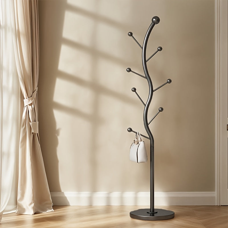 6-Hook Metal Coat Rack 6-Hook Freestanding Metal Coat Rack - Sturdy Tree Branch Design, Round Base, Multipurpose Bedroom Clothing Rack, Portable Floor-Standing Organizer, Space-Saving, No Assembly Required, Black