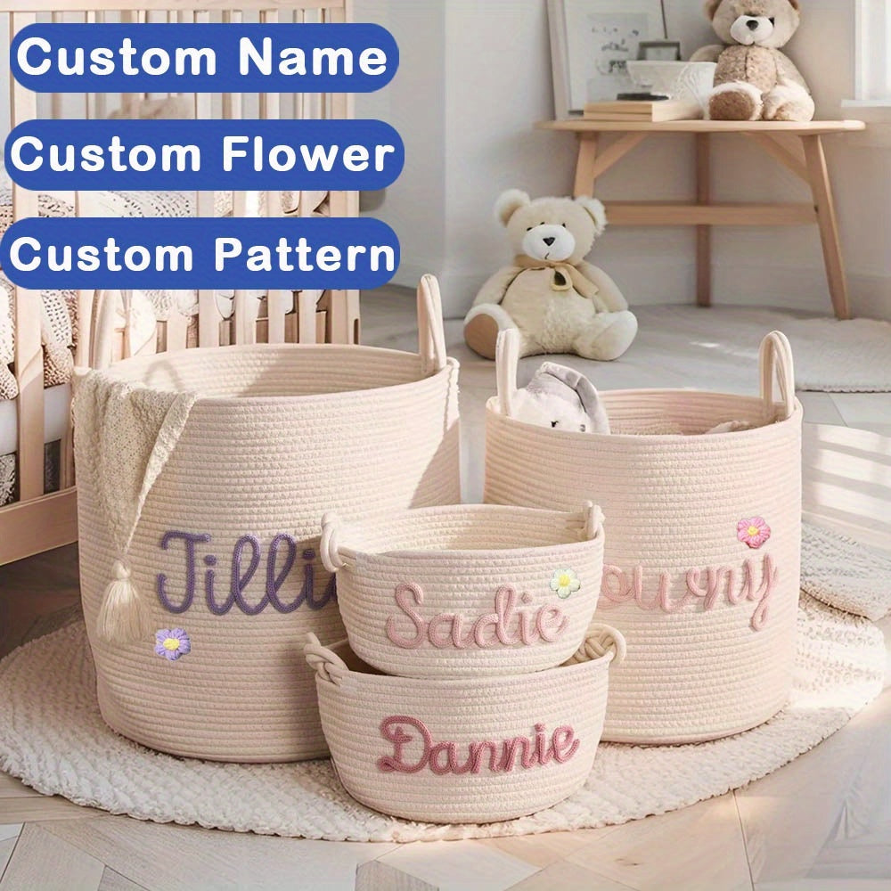 1pc Personalised Storage Baskets, Woven Baskets for Storage, Custom Storage Baskets, Circular Storage Basket with Handles, Storage Baskets for Shelves