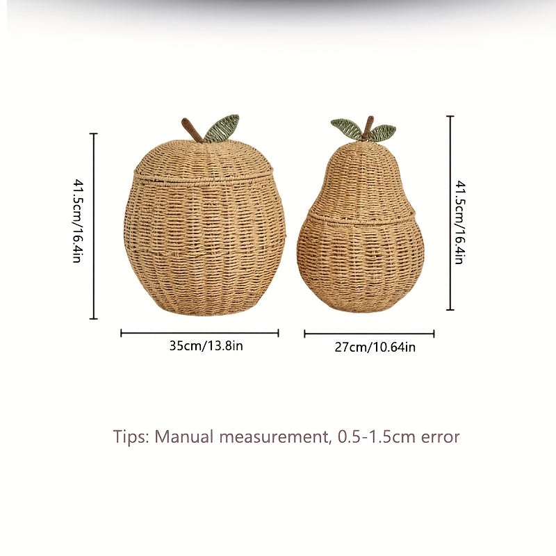 1pc Bohemian Style Paper Rope Storage Basket, Handwoven Apple Pear Shape Shelf Baskets for Desktop Clutter Home Decor Organization, Shelf Baskets