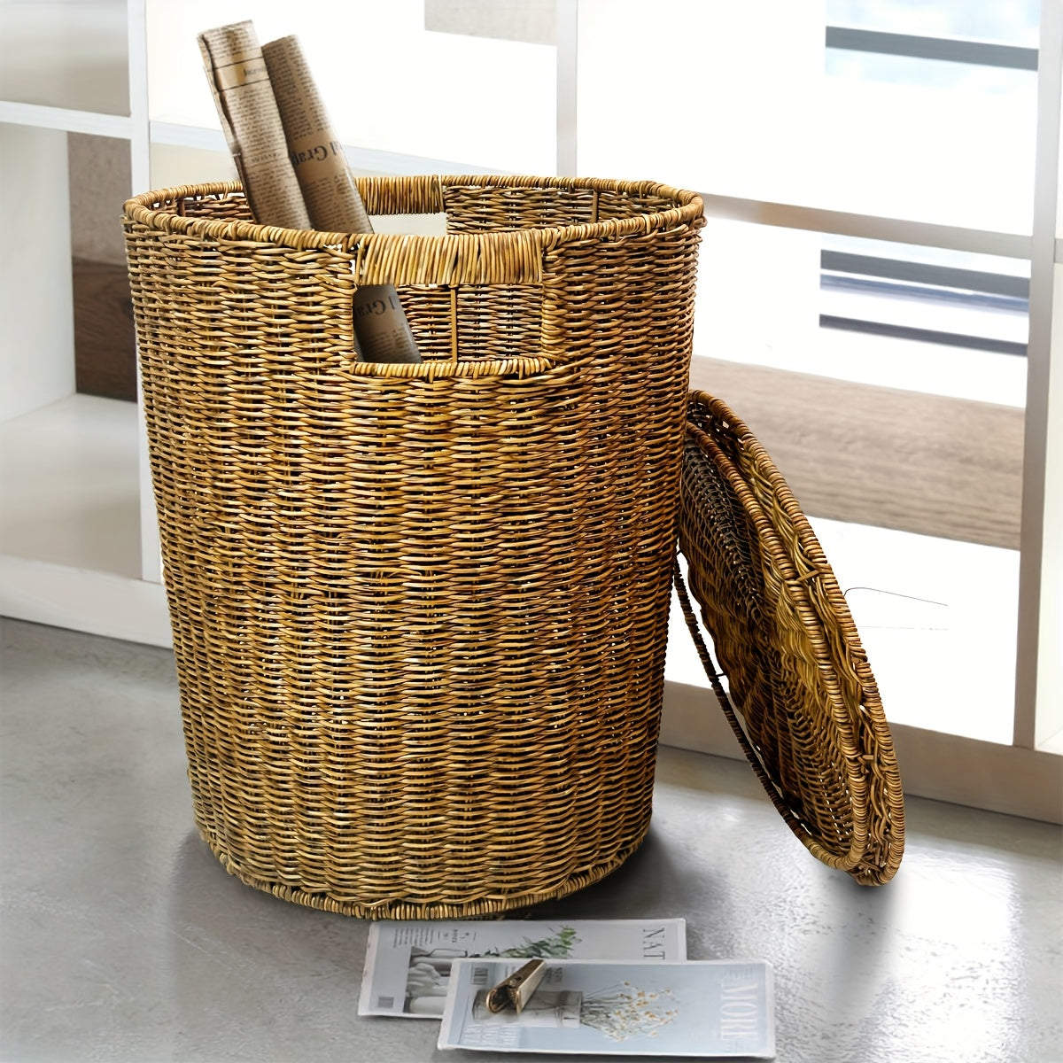 Rustic Laundry Basket Durable Handwoven Polypropylene Rustic Laundry Basket with Lid | Rectangular Storage Hamper with Handles for Clothes, Towels & Toys, Multi-Purpose Home Organization