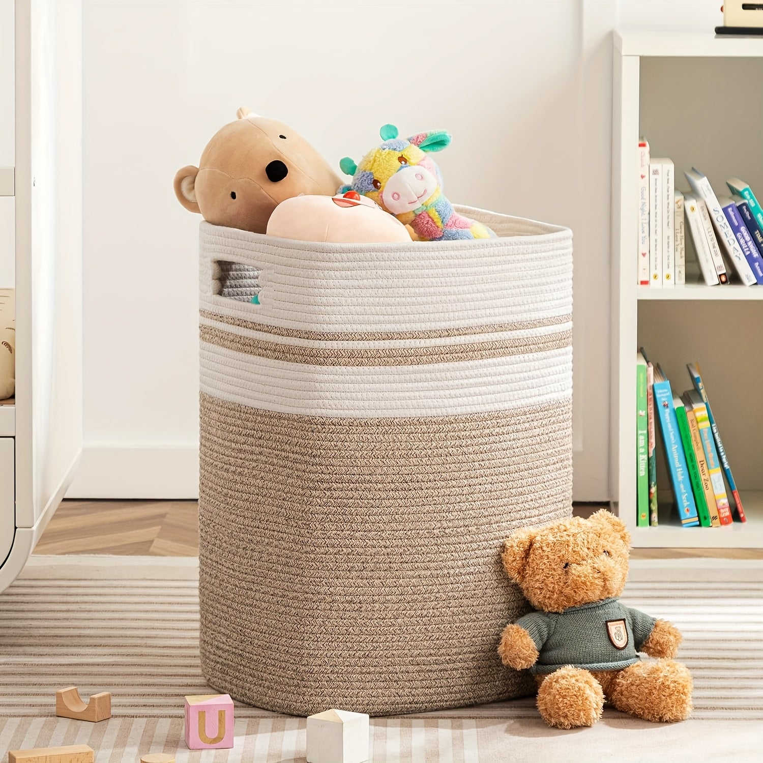 1-2pcs Laundry Hamper - Cube Laundry Basket, Tall Storage Basket with Handles, Decorative Blanket Basket for Living Room, Collapsible Large Toy Basket for Storage, Pillows, Clothes - Grey & Brown & Black, Shelf Baskets