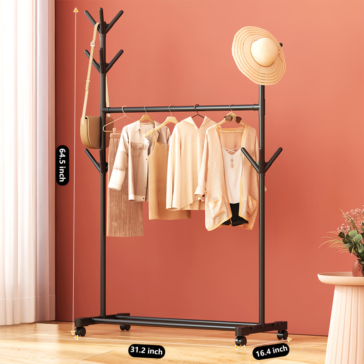 Simple And Stylish Floor-standing Independent Coat Rack, 66.3-inch High, Tree Branch-shaped Coat Rack with 9 Hooks, Easy to Assemble And Store, Suitable for Bedrooms, Hallways, Entrances, Offices, Can Hang Hats, Coats, Scarves, Handbags