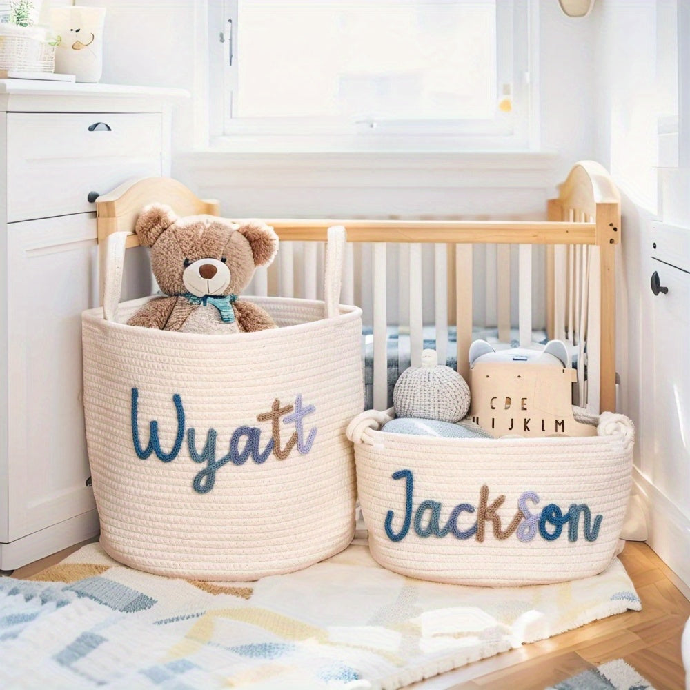 1pc Personalised Storage Baskets, Woven Baskets for Storage, Custom Storage Baskets, Circular Storage Basket with Handles, Storage Baskets for Shelves