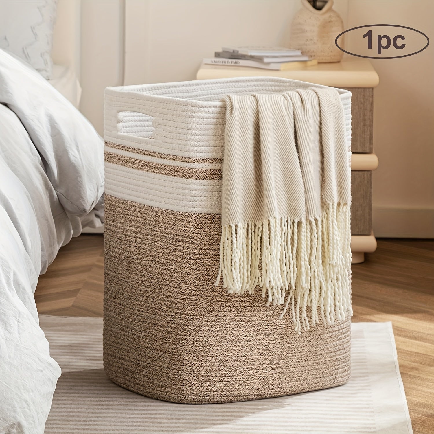 1-2pcs Laundry Hamper - Cube Laundry Basket, Tall Storage Basket with Handles, Decorative Blanket Basket for Living Room, Collapsible Large Toy Basket for Storage, Pillows, Clothes - Grey & Brown & Black, Shelf Baskets