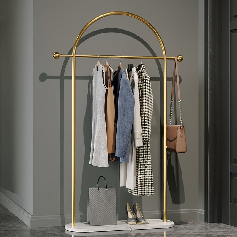 1pc Polished Metal Coat Rack with Carbon Steel & Plastic Components, Modern Clothes Hanger Stand, Heavy Duty Clothing Organizer with Marble Base for Boutique & Office