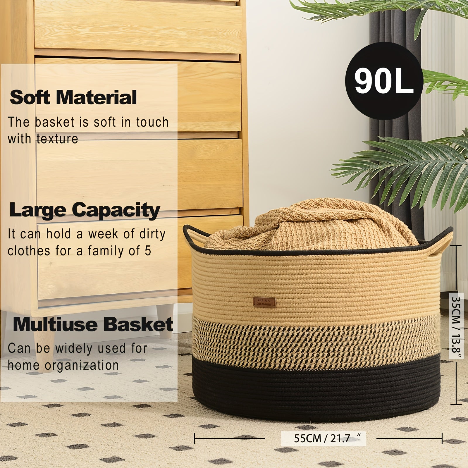 1-11pcs Large Blanket Basket, Woven Basket with Handle, Soft Basket for Storing Dirty Clothes, Blankets, Pillows, Suitable for Laundry, Living Room, Bedroom Storage Basket, Multiple Colors Beautiful and Elegant, Large Size Large Capacity