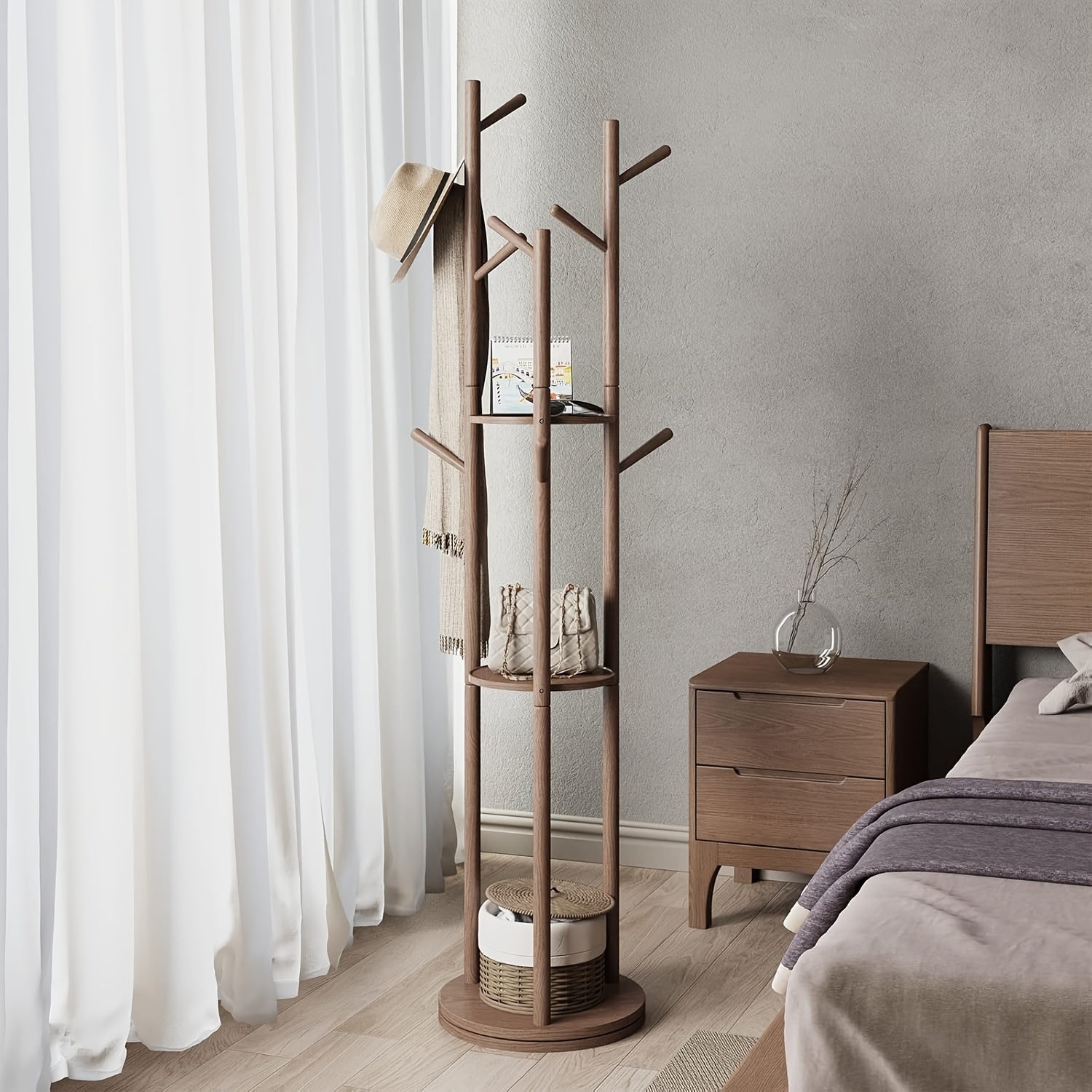 KASLANDI Furniture for Home, Solid Wood Rotary Coat Rack - Self-standing Hanger, Tree Floor Hanger, Foyer Furniture, Suitable for Entrance, Bedroom And Living Room, Hanging Coats And Bags, Autumn Grand, Free Shipping