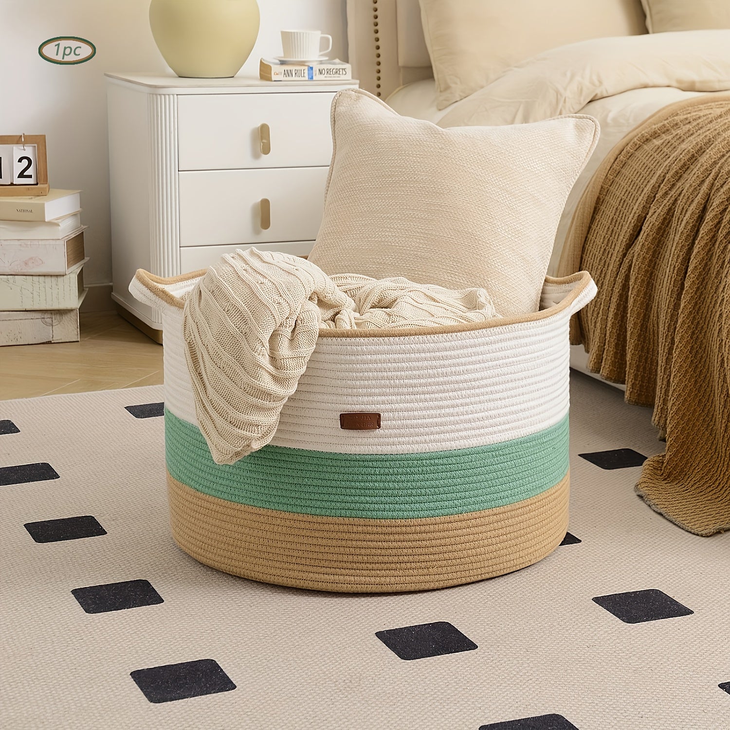 1-11pcs Large Blanket Basket, Woven Basket with Handle, Soft Basket for Storing Dirty Clothes, Blankets, Pillows, Suitable for Laundry, Living Room, Bedroom Storage Basket, Multiple Colors Beautiful and Elegant, Large Size Large Capacity