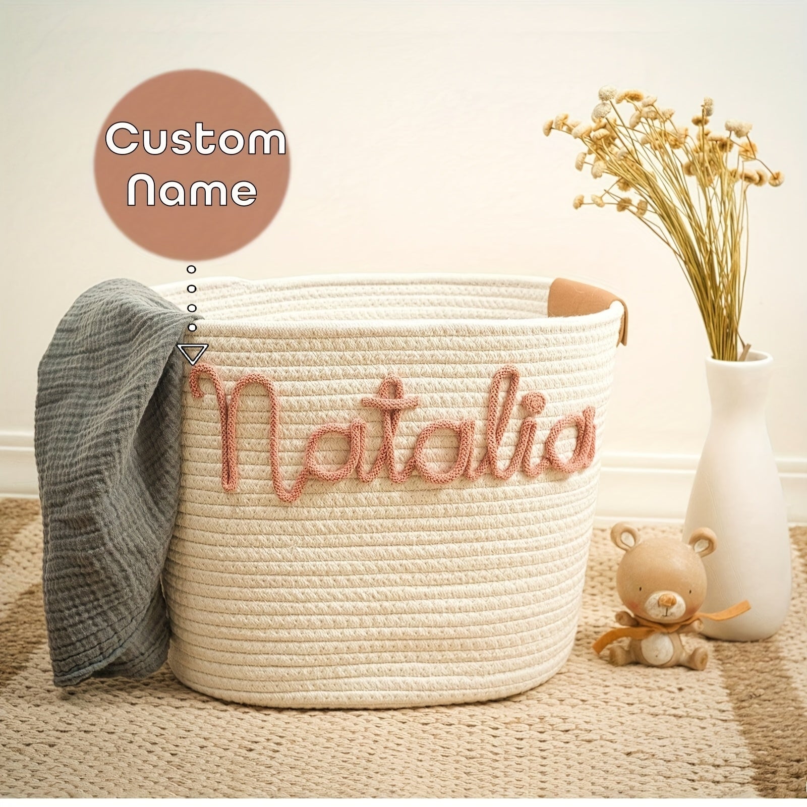 Customizable Basket Personalized Decorative Woven Storage Basket with Rope Handles | Customizable Organizer for Laundry, Toys, and Home Decor – Perfect Gift for Any Occasion