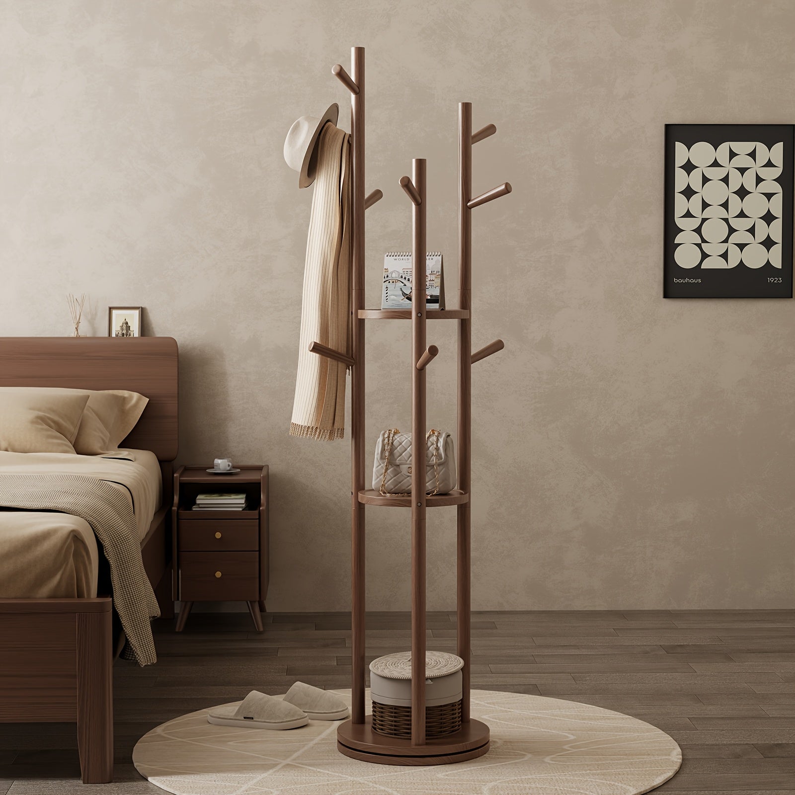 KASLANDI Furniture for Home, Solid Wood Rotary Coat Rack - Self-standing Hanger, Tree Floor Hanger, Foyer Furniture, Suitable for Entrance, Bedroom And Living Room, Hanging Coats And Bags, Autumn Grand, Free Shipping
