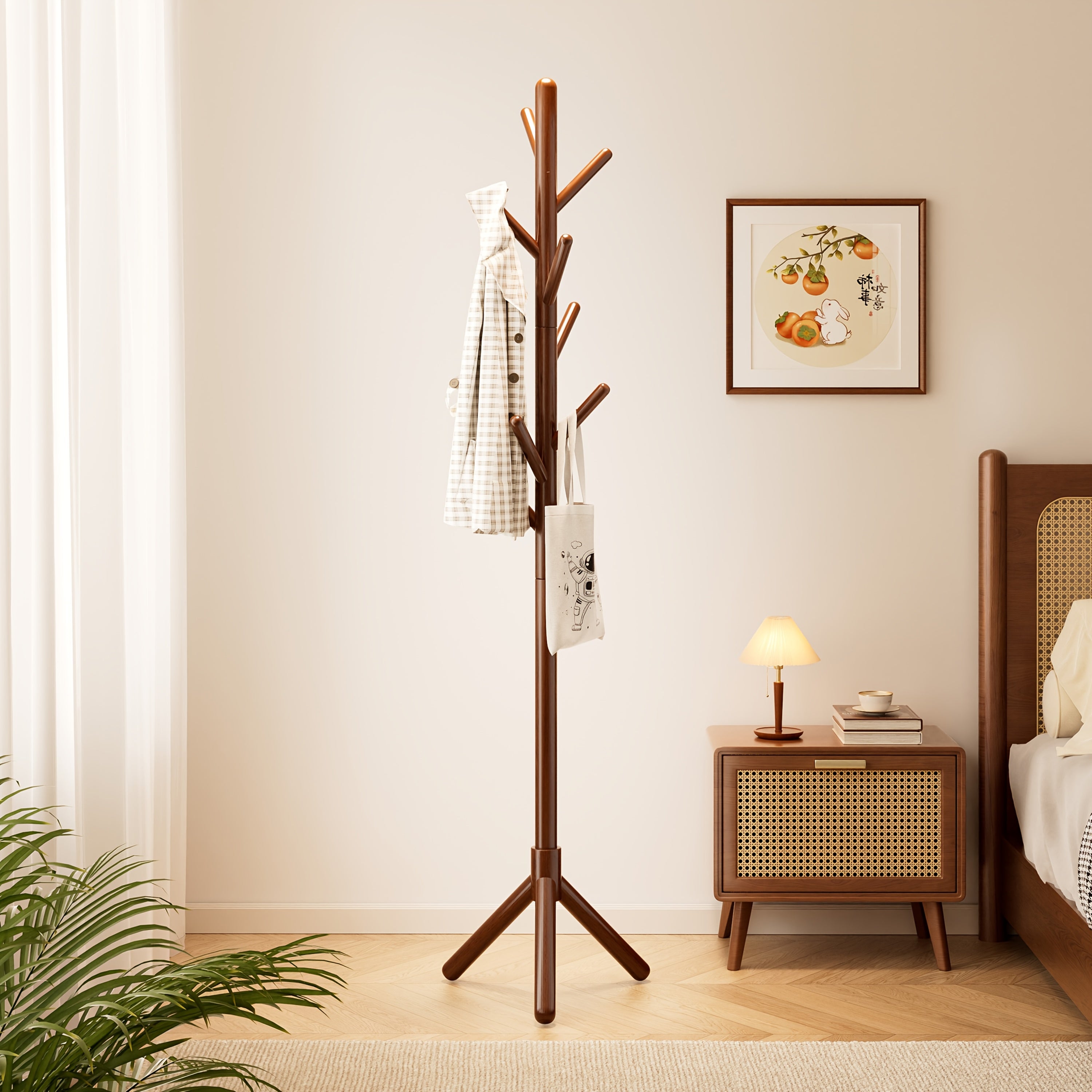 A Single Pole Coat Rack with a Hook, Designed in a Nordic Minimalist Style, Suitable for Bedrooms. This Sturdy Home Coat Rack Can Hold Clothes, Hats, Bags, And Scarves, Making It Ideal for Hallways And Living Rooms Without The Need for Drilling.