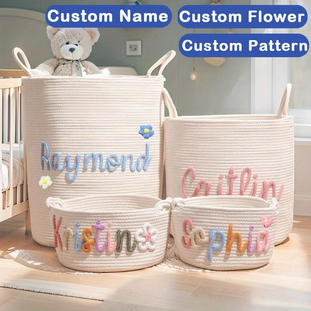 1pc Personalised Storage Baskets, Woven Baskets for Storage, Custom Storage Baskets, Circular Storage Basket with Handles, Storage Baskets for Shelves