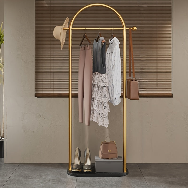 1pc Polished Metal Coat Rack with Carbon Steel & Plastic Components, Modern Clothes Hanger Stand, Heavy Duty Clothing Organizer with Marble Base for Boutique & Office