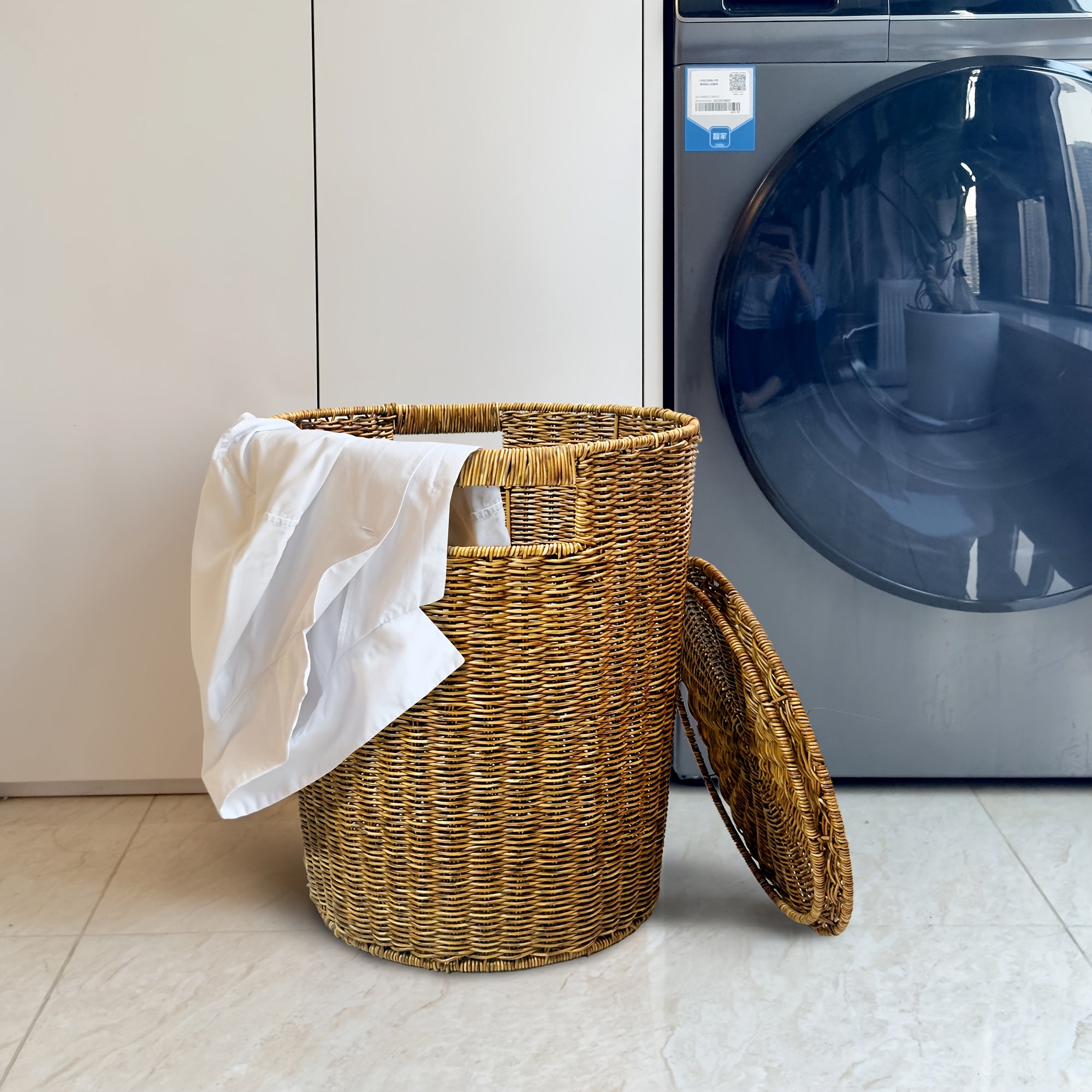 Rustic Laundry Basket Durable Handwoven Polypropylene Rustic Laundry Basket with Lid | Rectangular Storage Hamper with Handles for Clothes, Towels & Toys, Multi-Purpose Home Organization