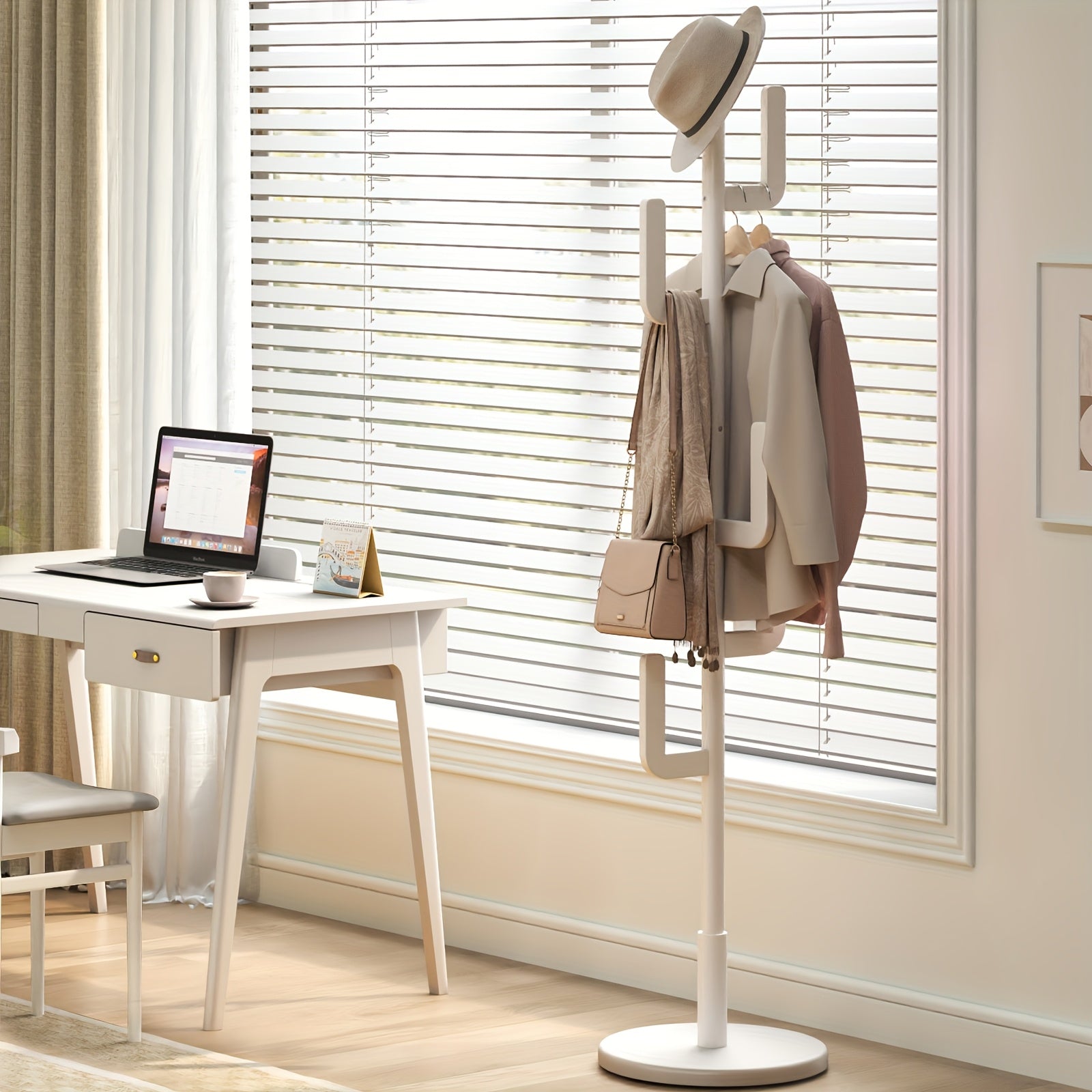 Furniture For Home, Home Decor, Living Room Furniture, Coat Rack, Solid Wood Cactus Coat Rack Stand, Freestanding Coat Rack With 6 L-shaped Hooks, Adjustable Sizes, Sturdy Coat Tree For Entryway, Bedroom, Free Shipping