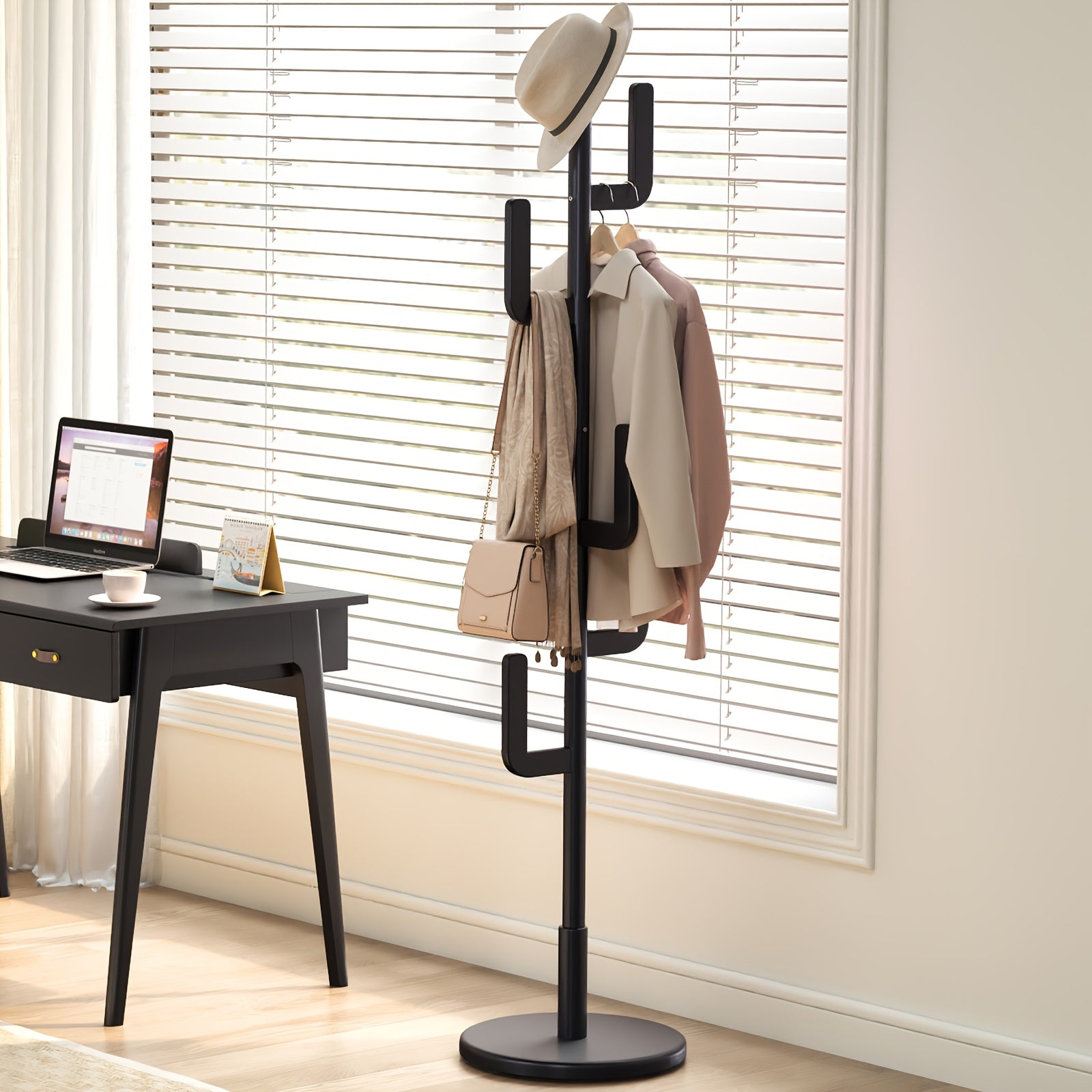 Furniture For Home, Home Decor, Living Room Furniture, Coat Rack, Solid Wood Cactus Coat Rack Stand, Freestanding Coat Rack With 6 L-shaped Hooks, Adjustable Sizes, Sturdy Coat Tree For Entryway, Bedroom, Free Shipping