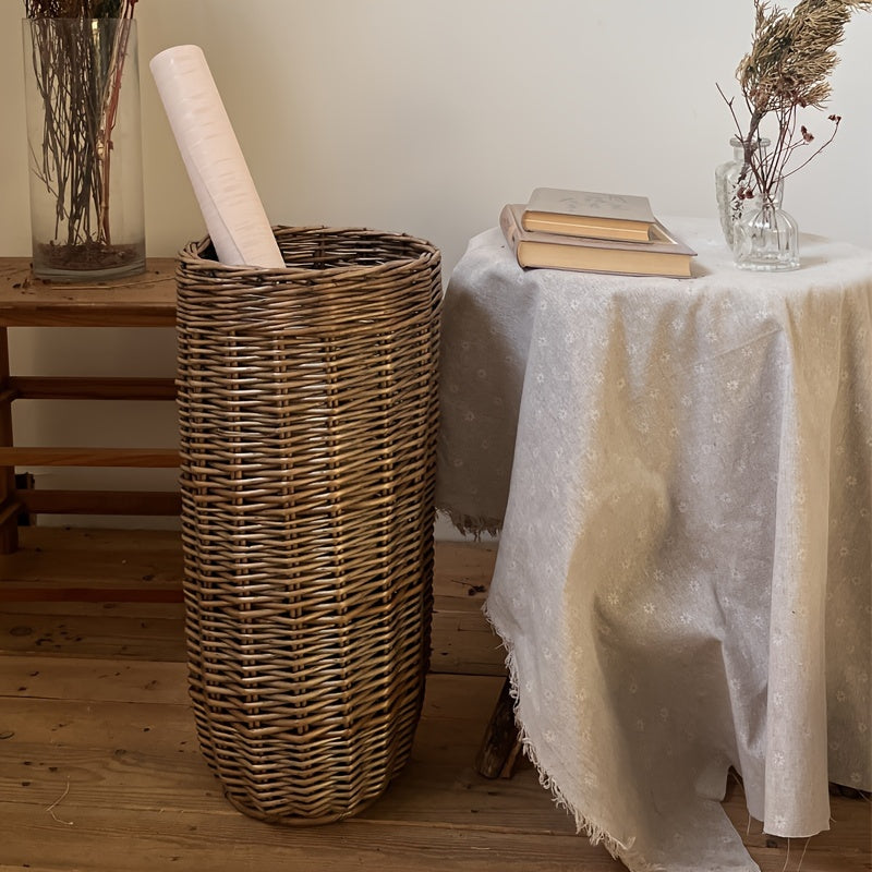 One Vintage Umbrella Storage Basket, Traditional Style Handwoven Decorative Wicker Baskets for Living Room Storage and Hanging Picture Collection, Multipurpose Home Decor, Shelf Baskets