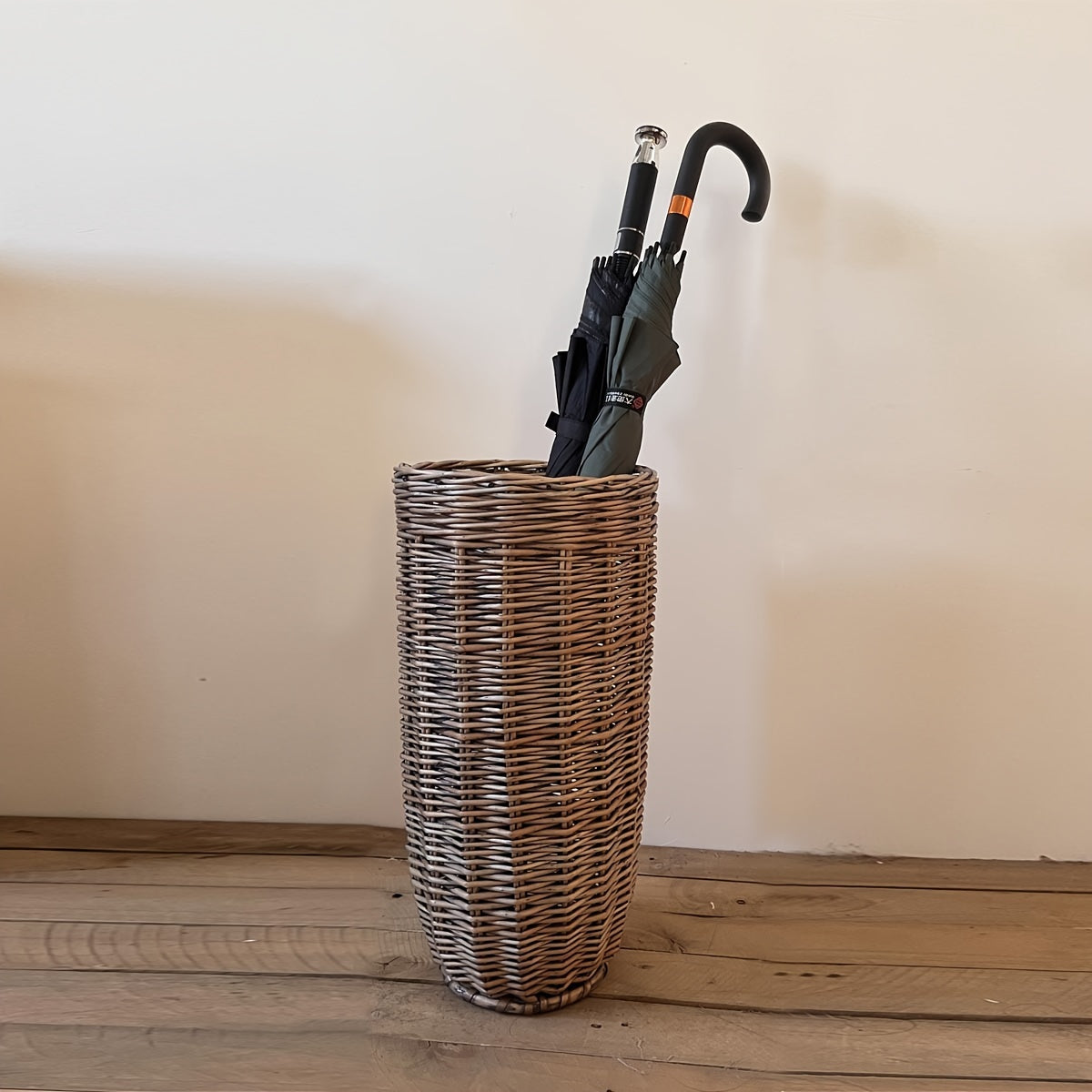 One Vintage Umbrella Storage Basket, Traditional Style Handwoven Decorative Wicker Baskets for Living Room Storage and Hanging Picture Collection, Multipurpose Home Decor, Shelf Baskets