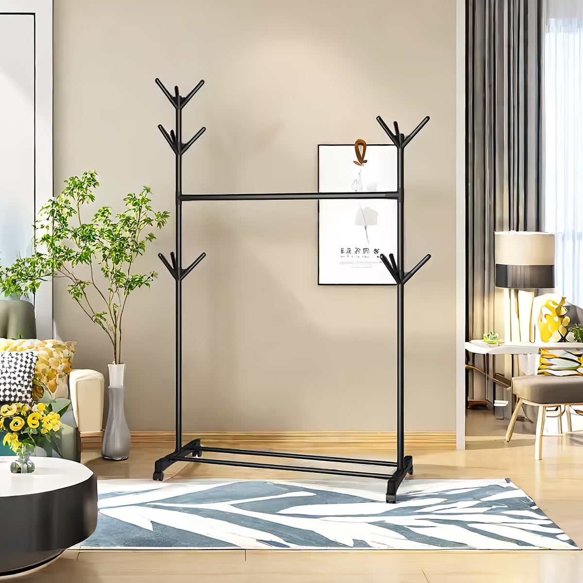 Simple And Stylish Floor-standing Independent Coat Rack, 66.3-inch High, Tree Branch-shaped Coat Rack with 9 Hooks, Easy to Assemble And Store, Suitable for Bedrooms, Hallways, Entrances, Offices, Can Hang Hats, Coats, Scarves, Handbags