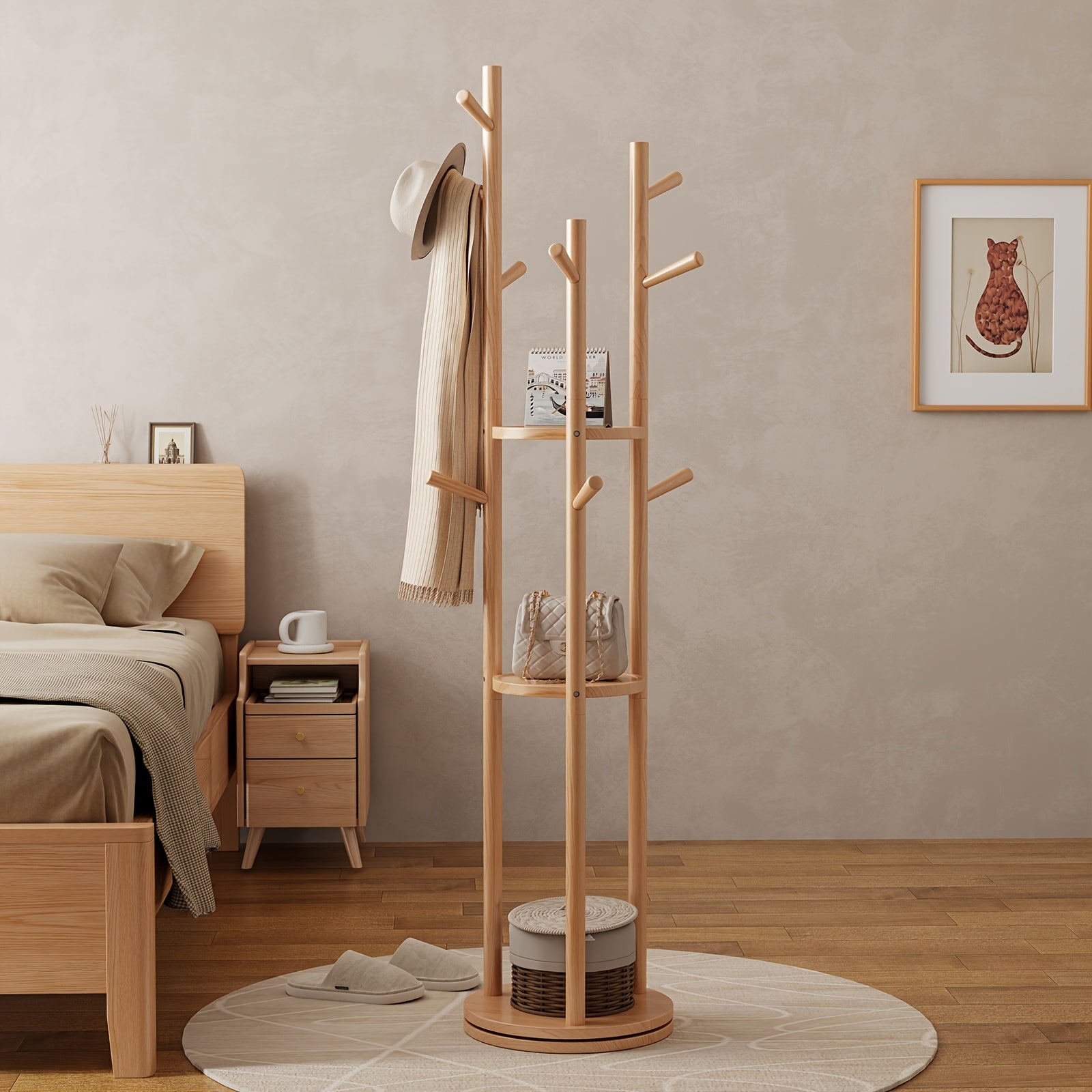 KASLANDI Furniture for Home, Solid Wood Rotary Coat Rack - Self-standing Hanger, Tree Floor Hanger, Foyer Furniture, Suitable for Entrance, Bedroom And Living Room, Hanging Coats And Bags, Autumn Grand, Free Shipping