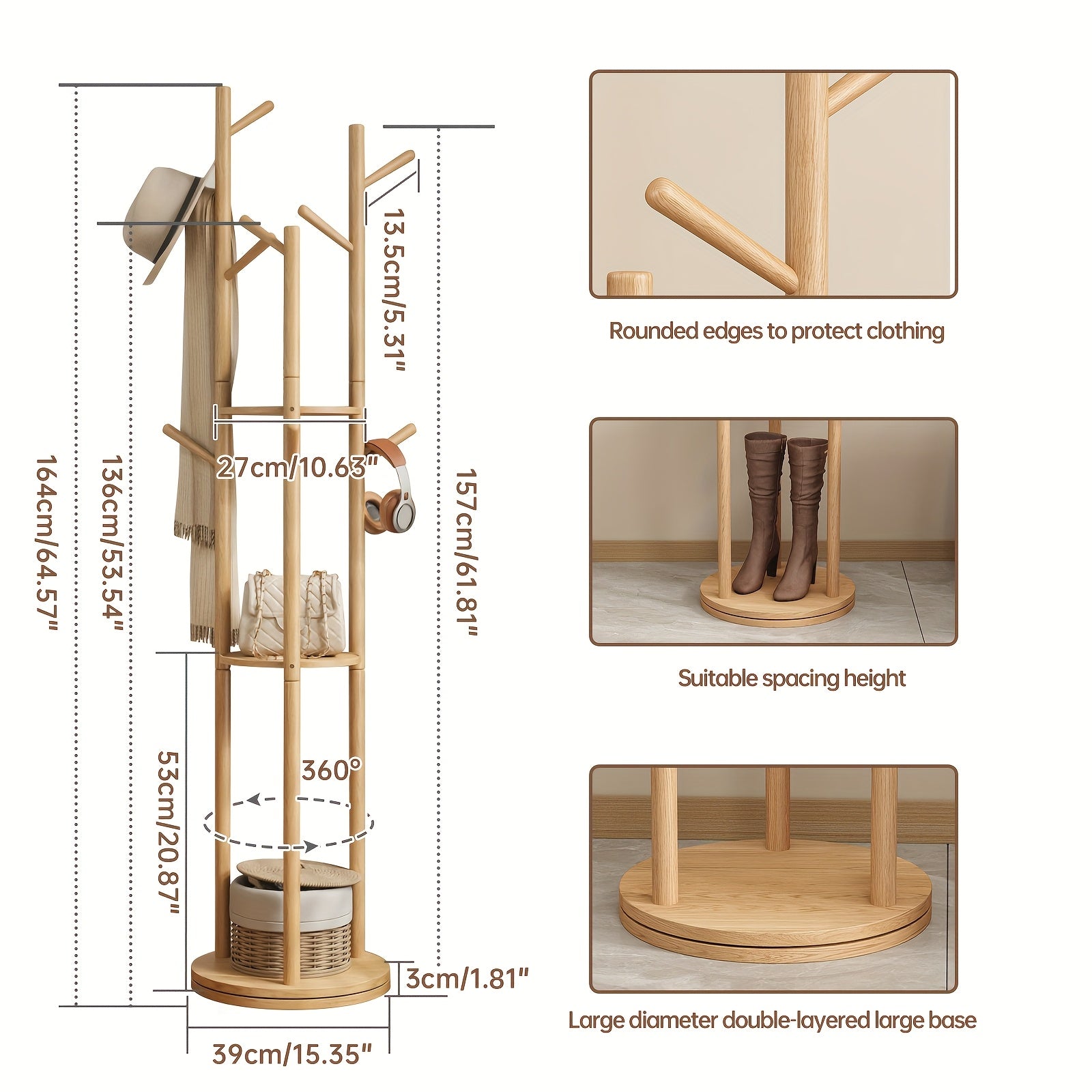 KASLANDI Furniture for Home, Solid Wood Rotary Coat Rack - Self-standing Hanger, Tree Floor Hanger, Foyer Furniture, Suitable for Entrance, Bedroom And Living Room, Hanging Coats And Bags, Autumn Grand, Free Shipping