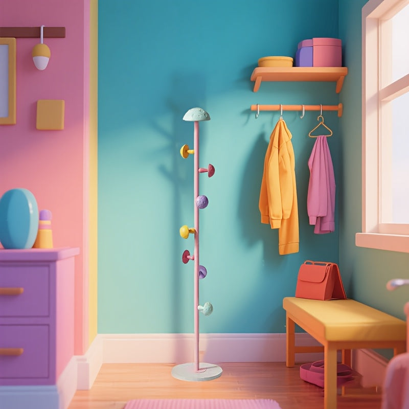 Chic White Freestanding Metal Coat Rack with Mushroom Hooks – Versatile Home Storage Solution for Clothes & Accessories, Multi-Bar Design for Organized Organization, Entryway Shelf, Coat Rack