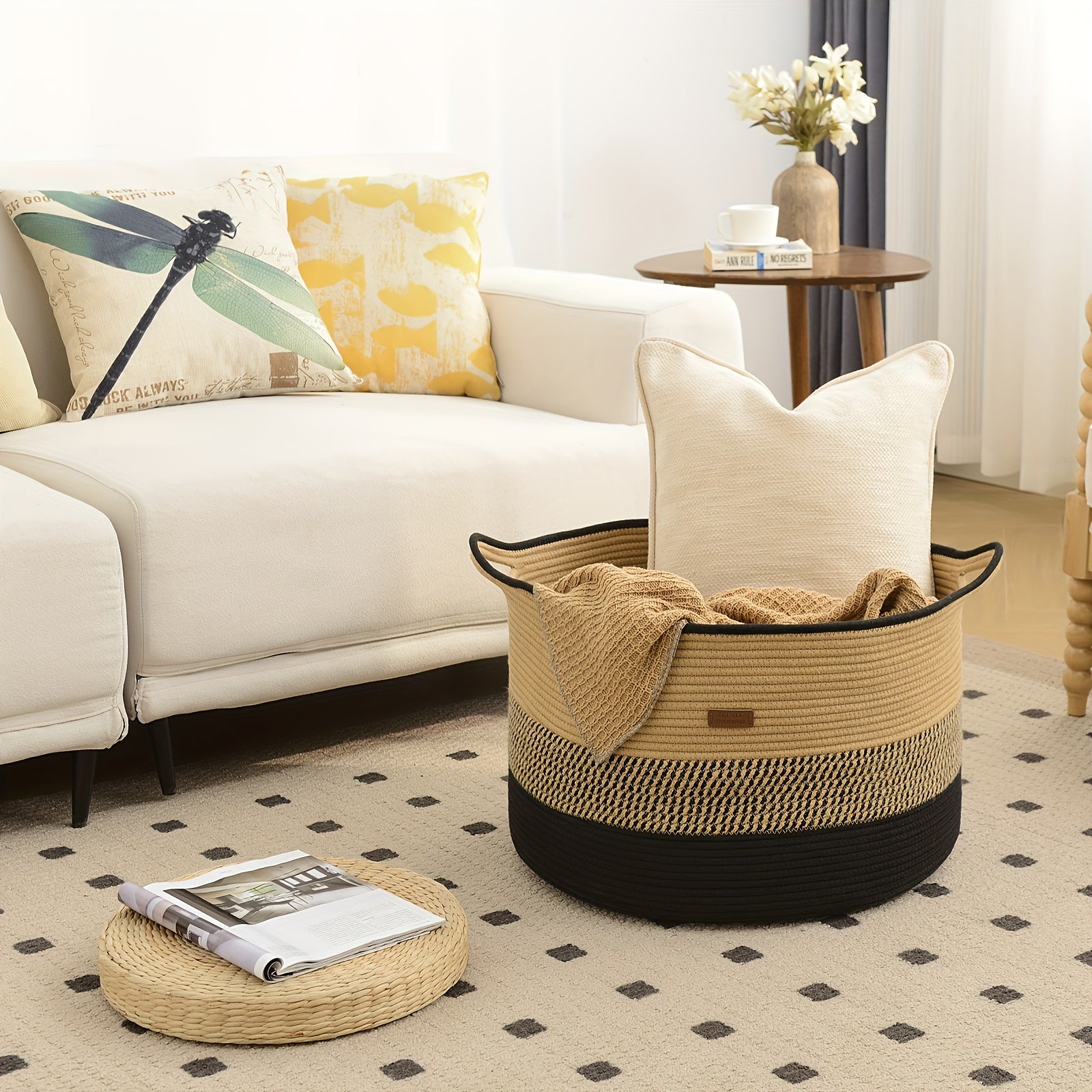 1-11pcs Large Blanket Basket, Woven Basket with Handle, Soft Basket for Storing Dirty Clothes, Blankets, Pillows, Suitable for Laundry, Living Room, Bedroom Storage Basket, Multiple Colors Beautiful and Elegant, Large Size Large Capacity