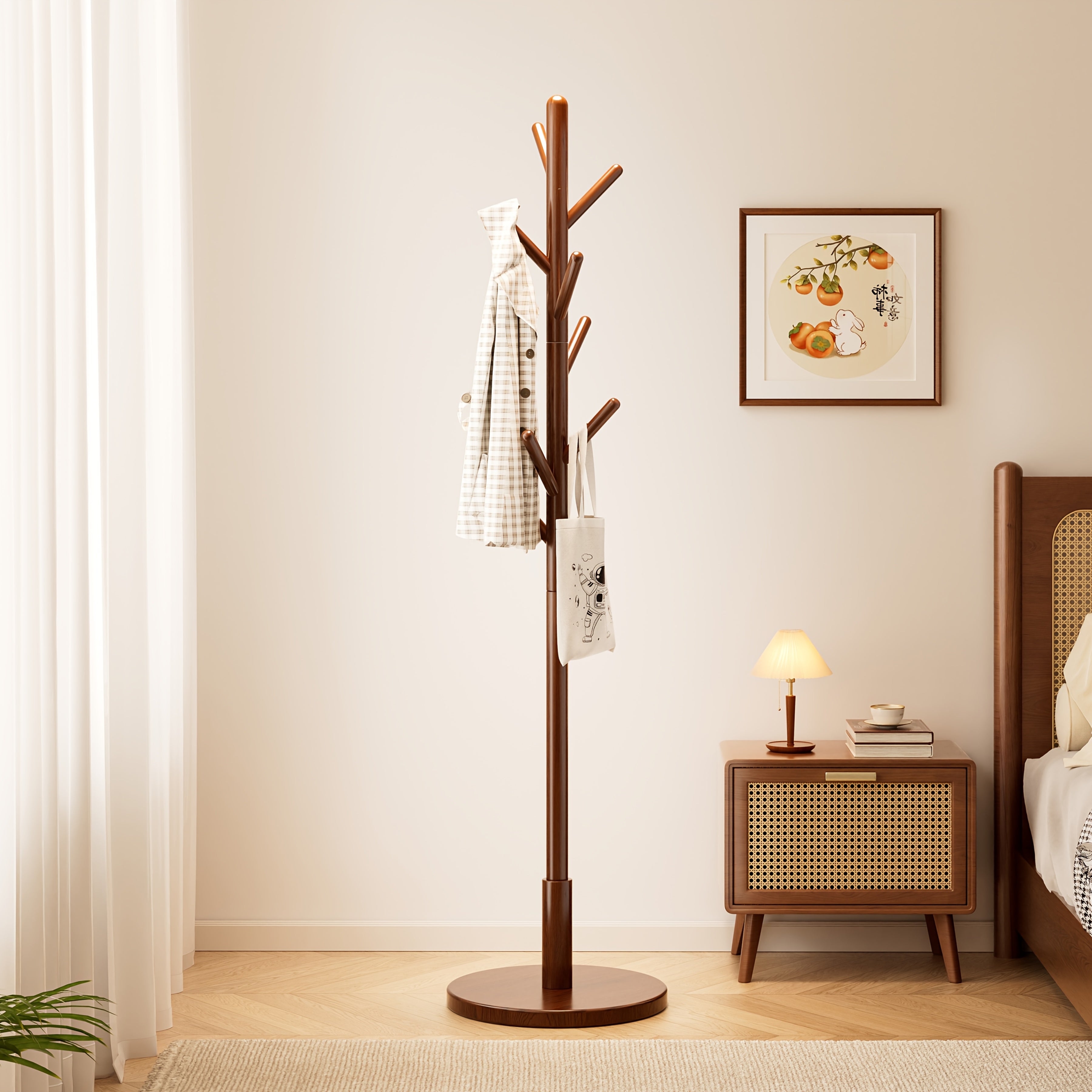 A Single Pole Coat Rack with a Hook, Designed in a Nordic Minimalist Style, Suitable for Bedrooms. This Sturdy Home Coat Rack Can Hold Clothes, Hats, Bags, And Scarves, Making It Ideal for Hallways And Living Rooms Without The Need for Drilling.