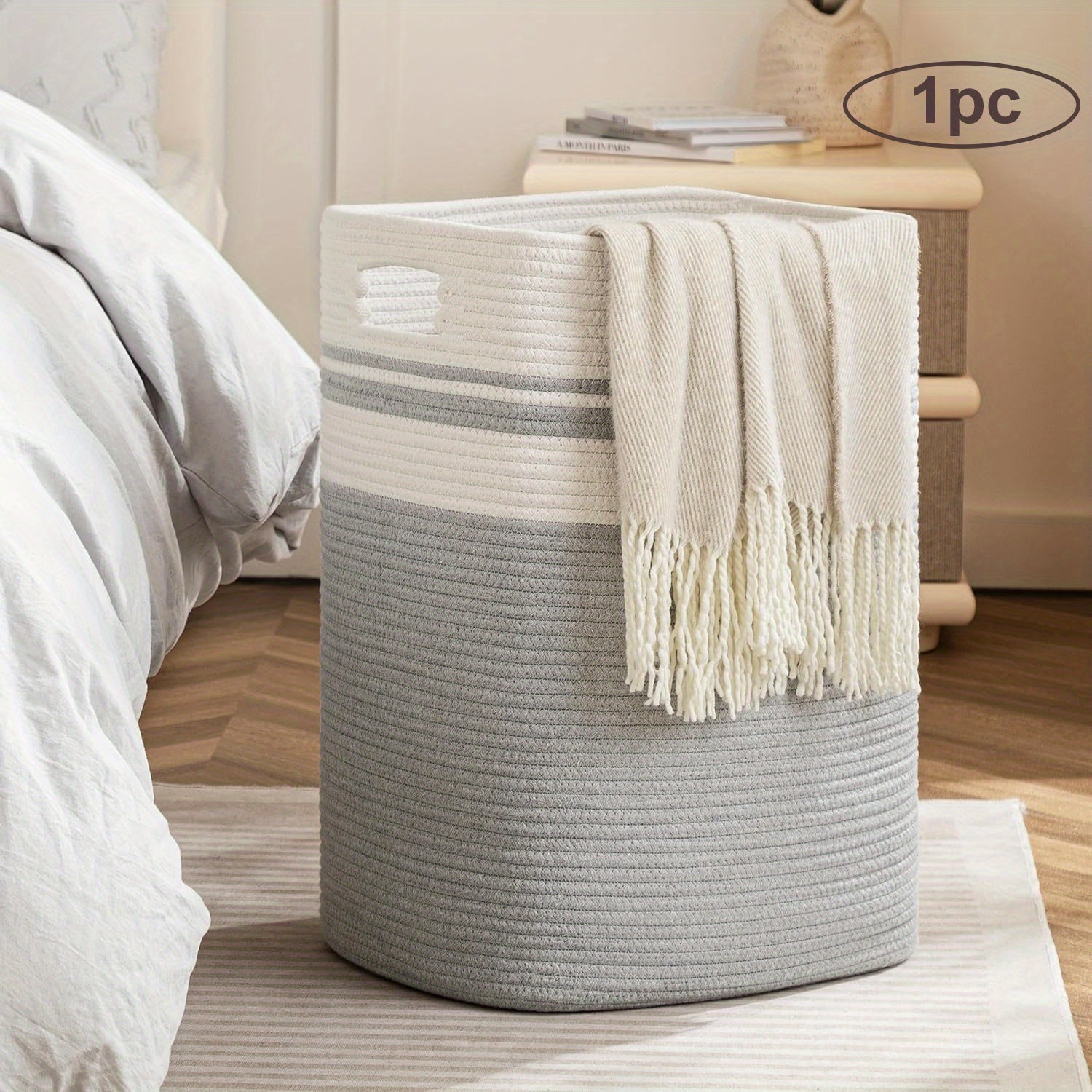 1-2pcs Laundry Hamper - Cube Laundry Basket, Tall Storage Basket with Handles, Decorative Blanket Basket for Living Room, Collapsible Large Toy Basket for Storage, Pillows, Clothes - Grey & Brown & Black, Shelf Baskets