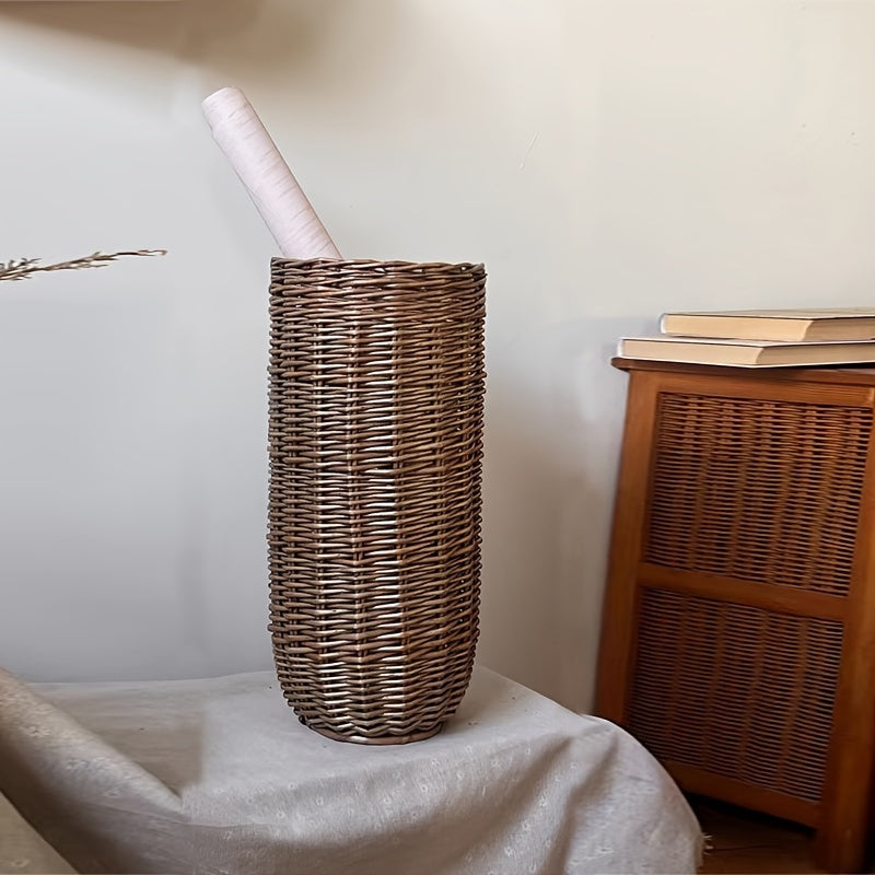 One Vintage Umbrella Storage Basket, Traditional Style Handwoven Decorative Wicker Baskets for Living Room Storage and Hanging Picture Collection, Multipurpose Home Decor, Shelf Baskets