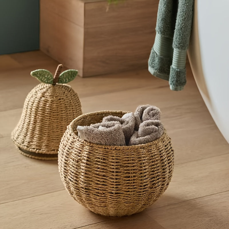 1pc Bohemian Style Paper Rope Storage Basket, Handwoven Apple Pear Shape Shelf Baskets for Desktop Clutter Home Decor Organization, Shelf Baskets