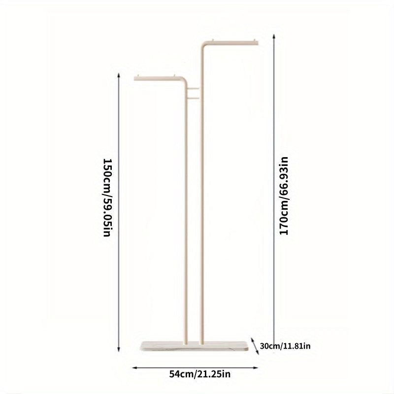 Stylish Metal Rack Modern Metal Freestanding Clothes Rack | Dual Hanging Rods and Lower Storage Shelf, Portable and Stylish for Living Room or Bedroom, Bedroom Organizer