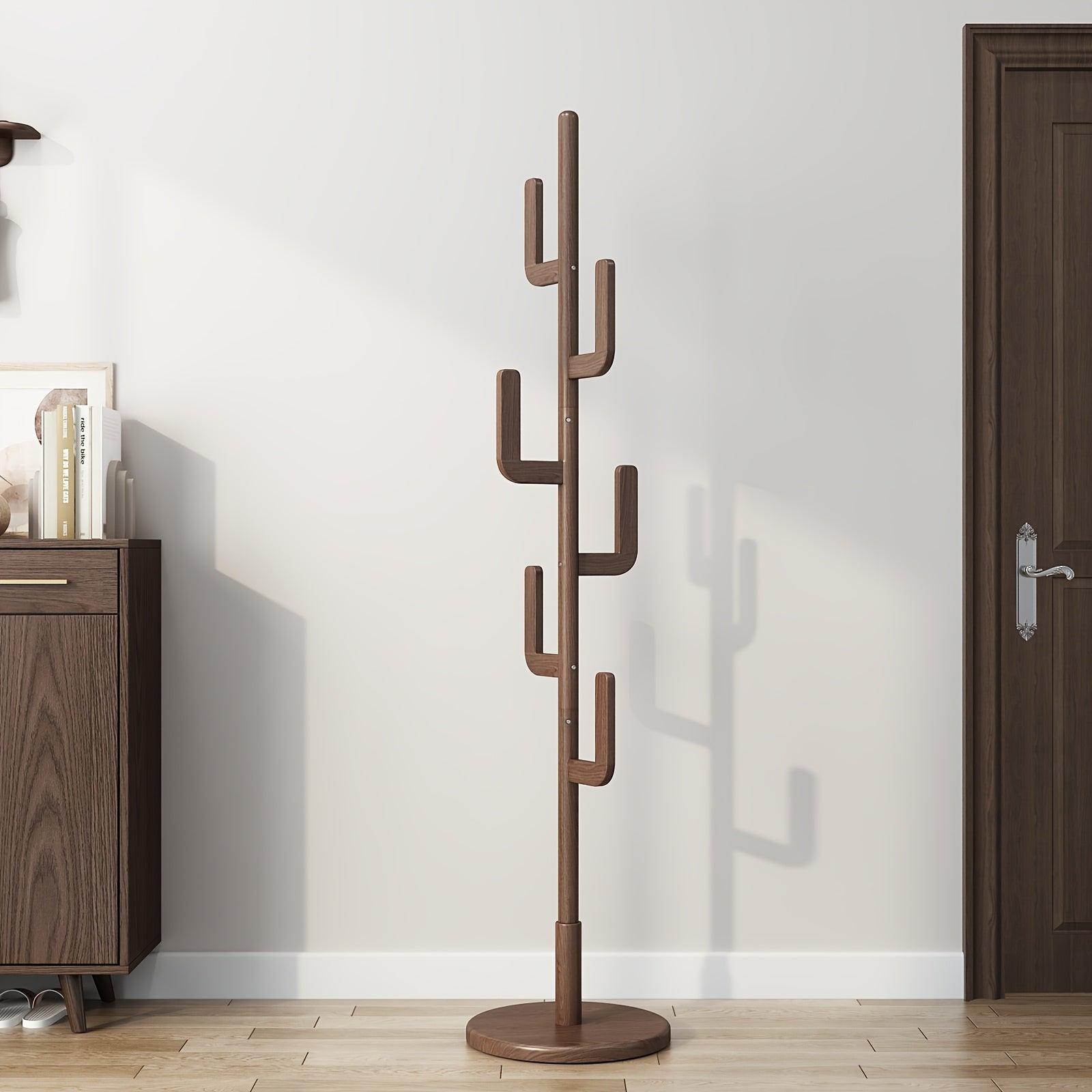 Furniture For Home, Home Decor, Living Room Furniture, Coat Rack, Solid Wood Cactus Coat Rack Stand, Freestanding Coat Rack With 6 L-shaped Hooks, Adjustable Sizes, Sturdy Coat Tree For Entryway, Bedroom, Free Shipping