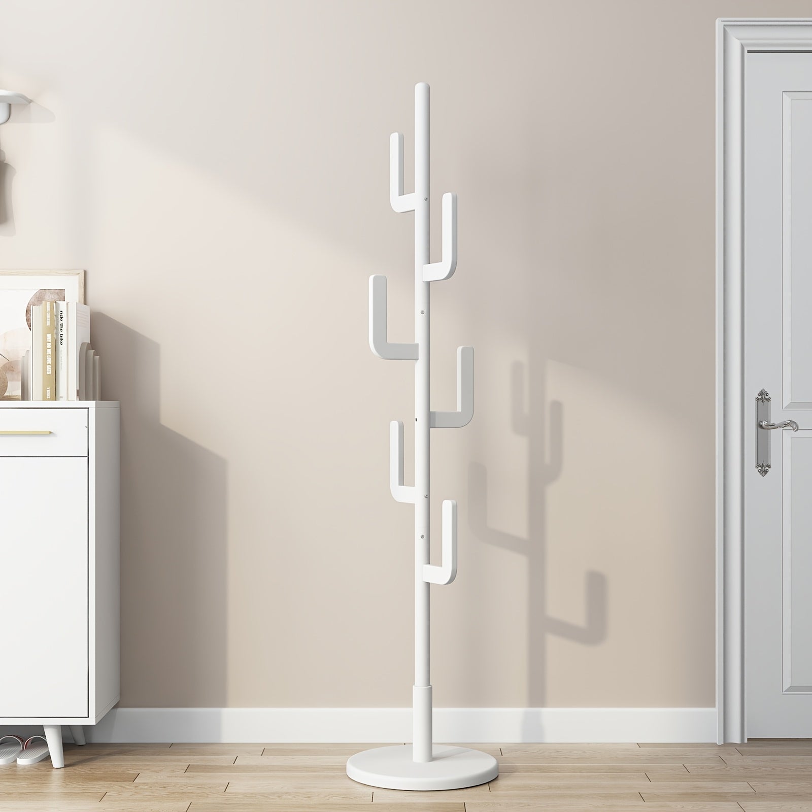 Furniture For Home, Home Decor, Living Room Furniture, Coat Rack, Solid Wood Cactus Coat Rack Stand, Freestanding Coat Rack With 6 L-shaped Hooks, Adjustable Sizes, Sturdy Coat Tree For Entryway, Bedroom, Free Shipping