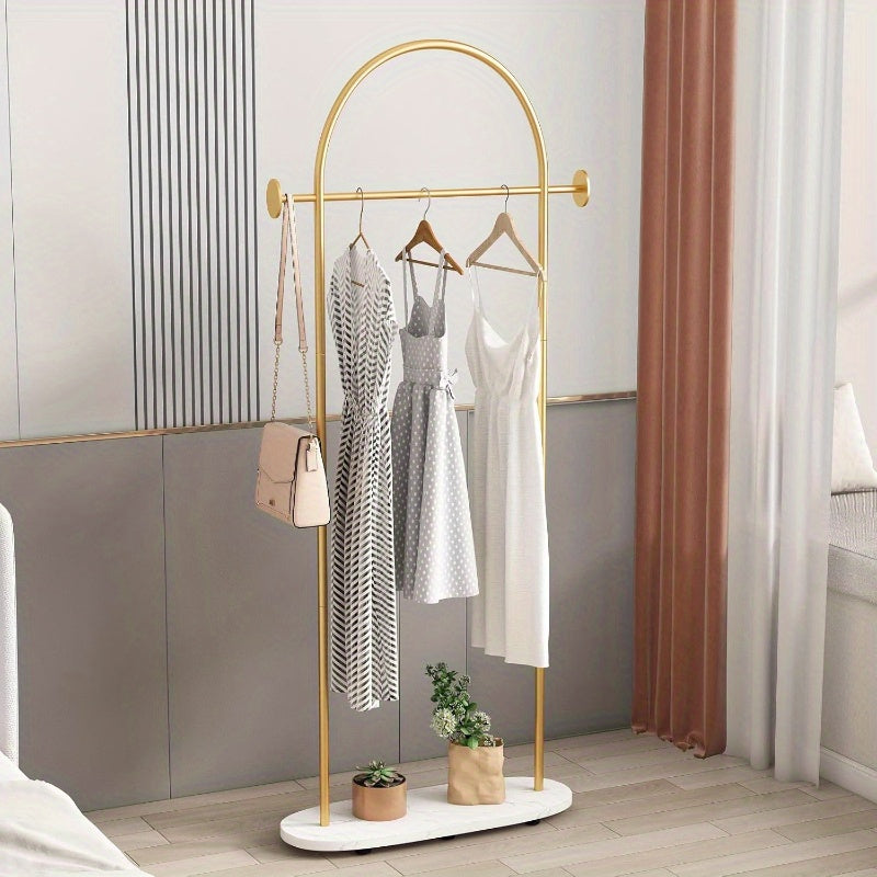 1pc Polished Metal Coat Rack with Carbon Steel & Plastic Components, Modern Clothes Hanger Stand, Heavy Duty Clothing Organizer with Marble Base for Boutique & Office