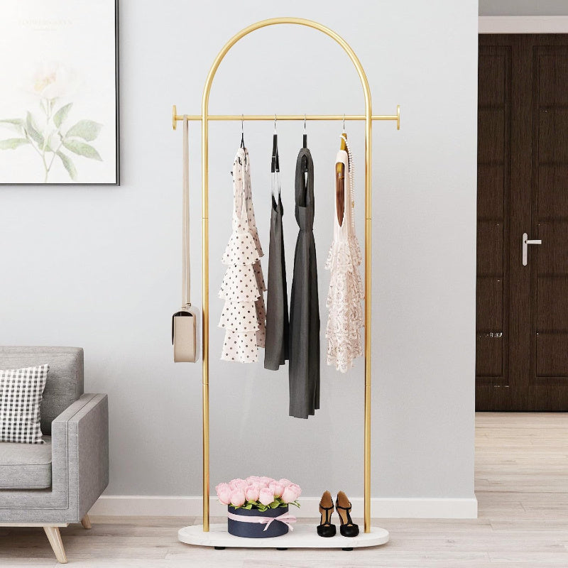 1pc Polished Metal Coat Rack with Carbon Steel & Plastic Components, Modern Clothes Hanger Stand, Heavy Duty Clothing Organizer with Marble Base for Boutique & Office