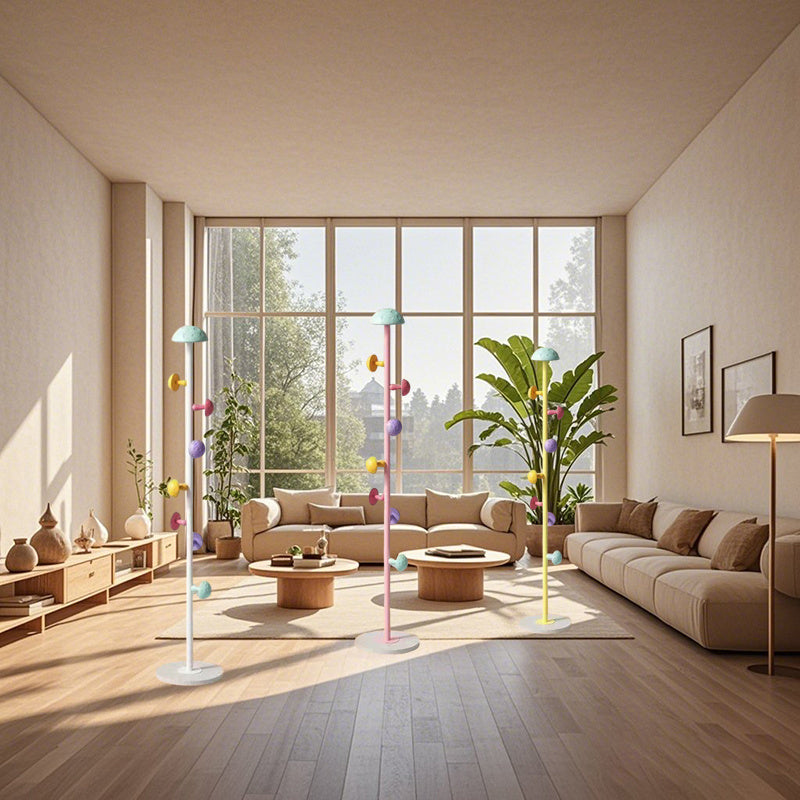 Chic White Freestanding Metal Coat Rack with Mushroom Hooks – Versatile Home Storage Solution for Clothes & Accessories, Multi-Bar Design for Organized Organization, Entryway Shelf, Coat Rack