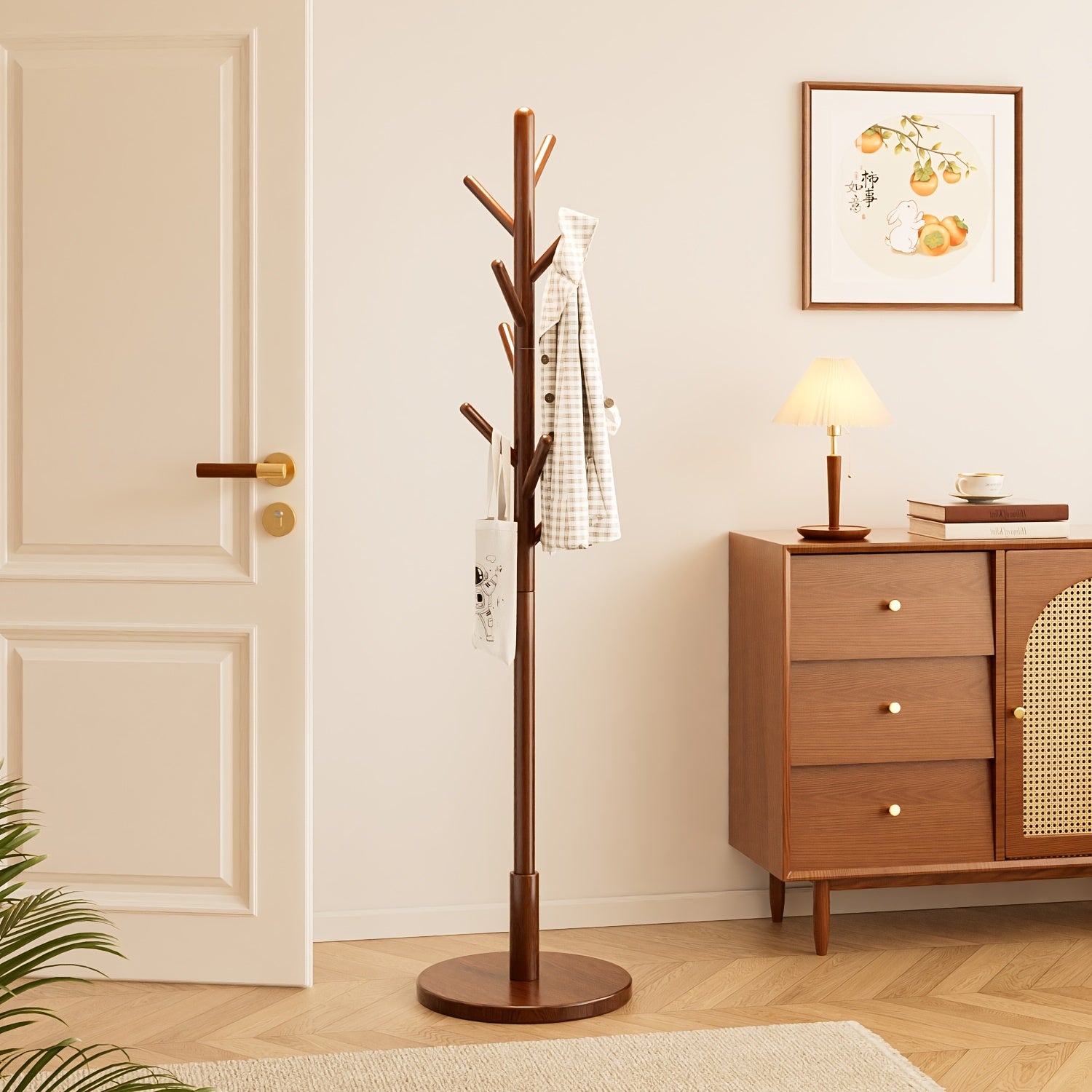 A Single Pole Coat Rack with a Hook, Designed in a Nordic Minimalist Style, Suitable for Bedrooms. This Sturdy Home Coat Rack Can Hold Clothes, Hats, Bags, And Scarves, Making It Ideal for Hallways And Living Rooms Without The Need for Drilling.