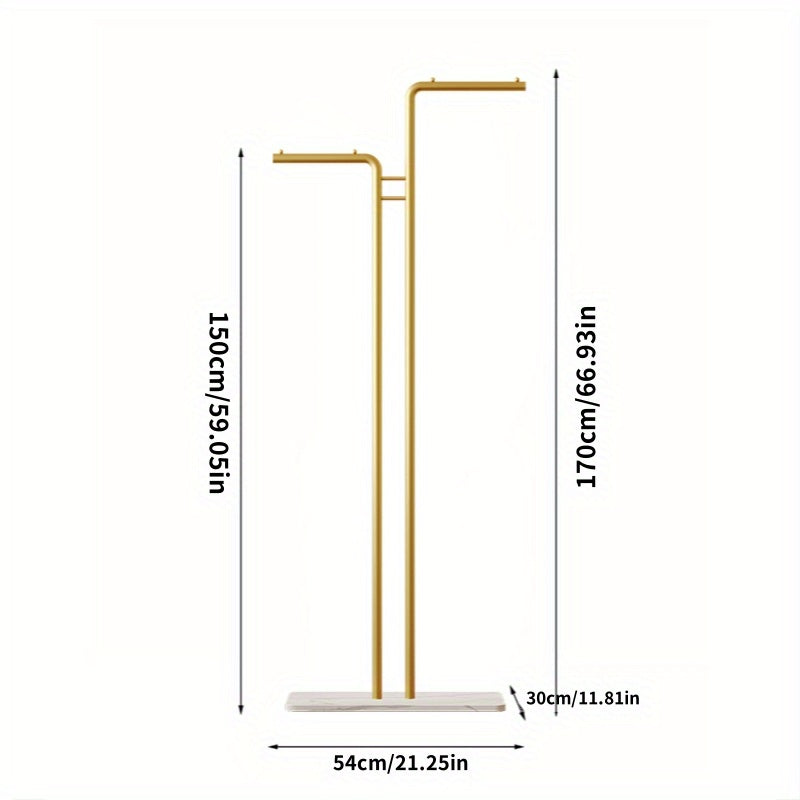 Stylish Metal Rack Modern Metal Freestanding Clothes Rack | Dual Hanging Rods and Lower Storage Shelf, Portable and Stylish for Living Room or Bedroom, Bedroom Organizer
