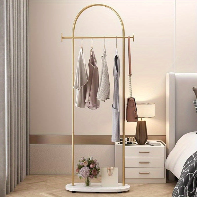 1pc Polished Metal Coat Rack with Carbon Steel & Plastic Components, Modern Clothes Hanger Stand, Heavy Duty Clothing Organizer with Marble Base for Boutique & Office