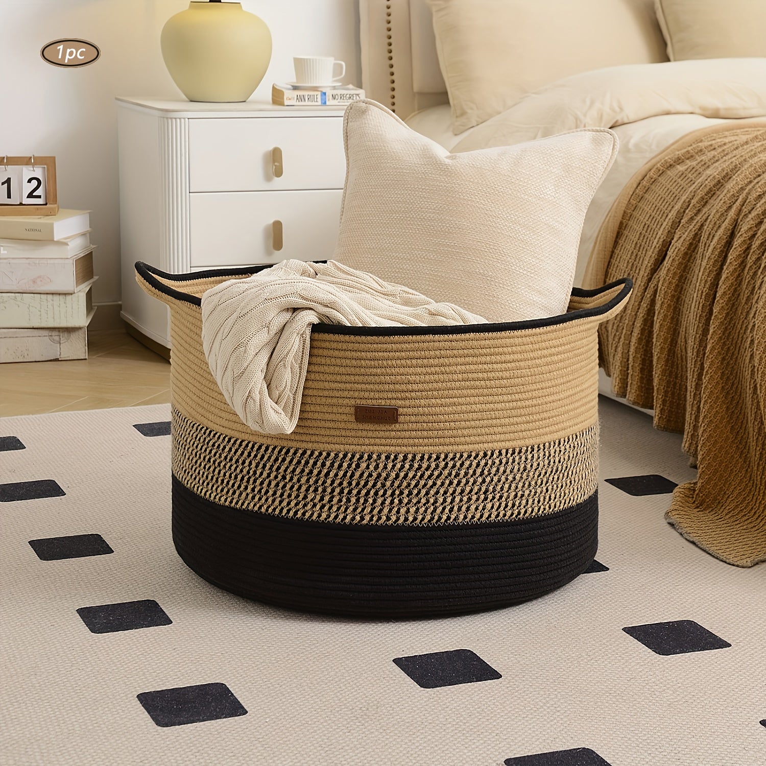 1-11pcs Large Blanket Basket, Woven Basket with Handle, Soft Basket for Storing Dirty Clothes, Blankets, Pillows, Suitable for Laundry, Living Room, Bedroom Storage Basket, Multiple Colors Beautiful and Elegant, Large Size Large Capacity