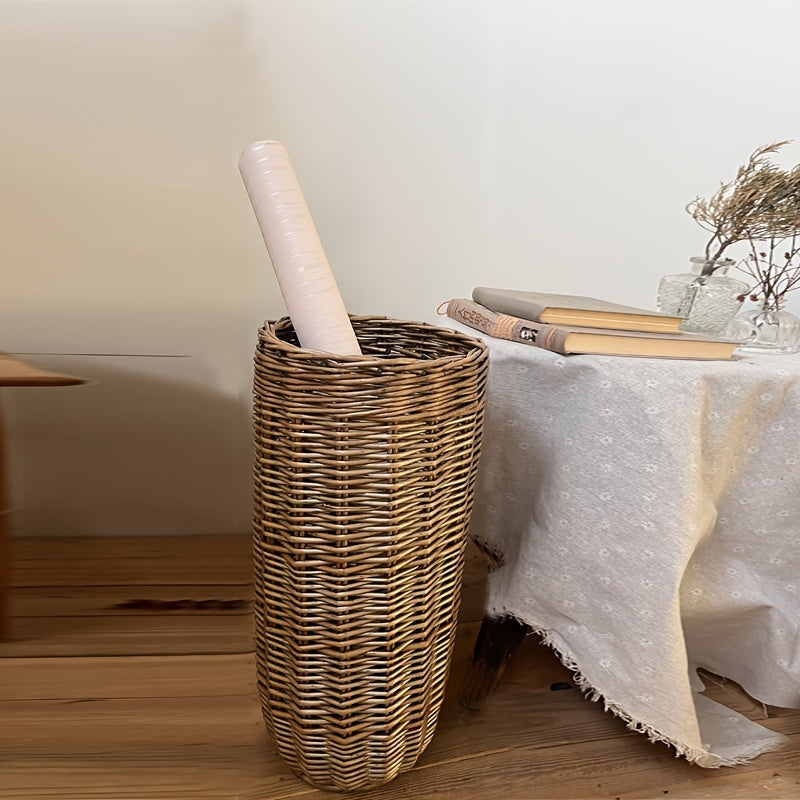 One Vintage Umbrella Storage Basket, Traditional Style Handwoven Decorative Wicker Baskets for Living Room Storage and Hanging Picture Collection, Multipurpose Home Decor, Shelf Baskets